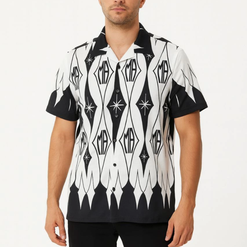 İki İplik Kumaş Dijital Baskılı Gömlek - Siyah -