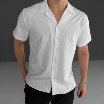 İki İplik Kumaş  Gömlek - Beyaz -