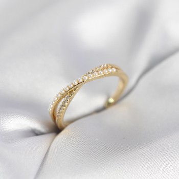 İncili ve Zirkon Taşlı Gold Renk Kadın Yüzük