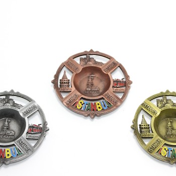 İstanbul Temalı Yöresel Metal Küllük Yuvarlak 