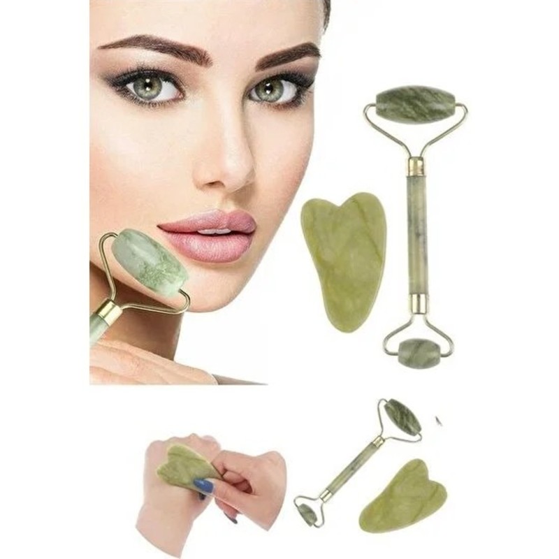 Jade Roller Gua Sha Taşı Seti