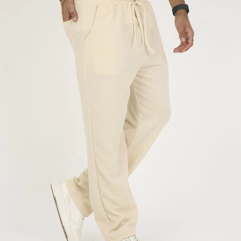 Jakar Kutu Desenli Baggy Eşofman Pantolon - Bej