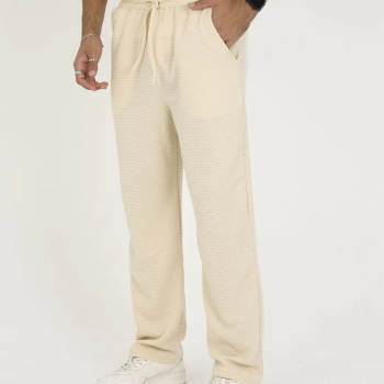 Jakar Kutu Desenli Baggy Eşofman Pantolon - Bej