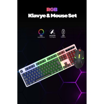 Kablolu Işıklı Gaming Standart Türkçe Q Klavye Ve Mouse Seti