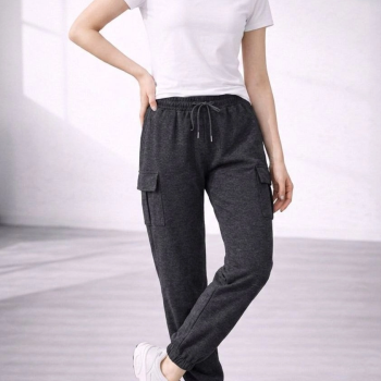 Kadın Jogger Eşofman Altı Kargo Cepli Lastikli Paça Spor Pantolon - Füme