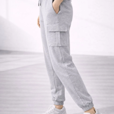 Kadın Jogger Eşofman Altı Kargo Cepli Lastikli Paça Spor Pantolon - Gri