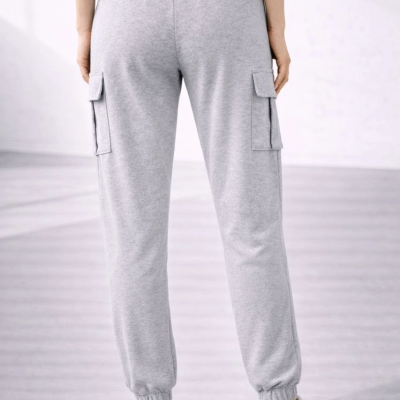 Kadın Jogger Eşofman Altı Kargo Cepli Lastikli Paça Spor Pantolon - Gri