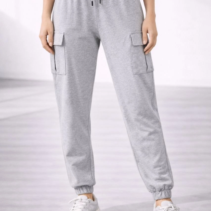 Kadın Jogger Eşofman Altı Kargo Cepli Lastikli Paça Spor Pantolon - Gri