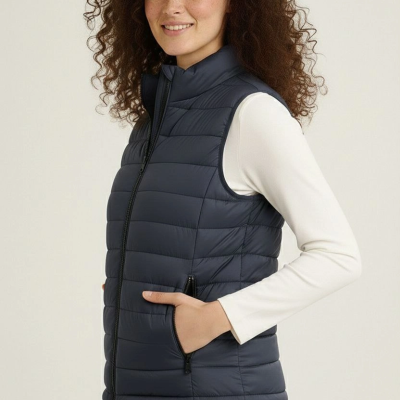 Kadın Şişme Fermuarlı Su İtici Kapitone Astarlı, Cepli Yelek - Lacivert