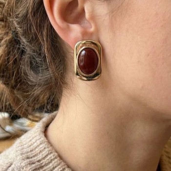 Kahverengi Renk Kare Model Vintage Kadın Küpe