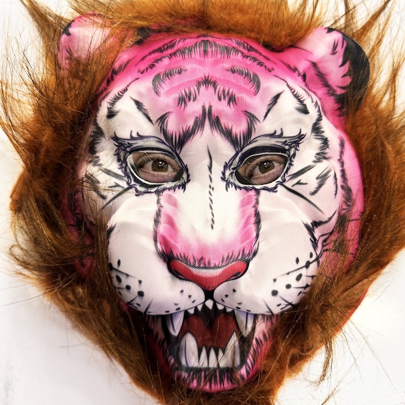 Kahverengi Saçlı Pembe Yüz Peluş Kurt Kaplan Maskesi 26 No