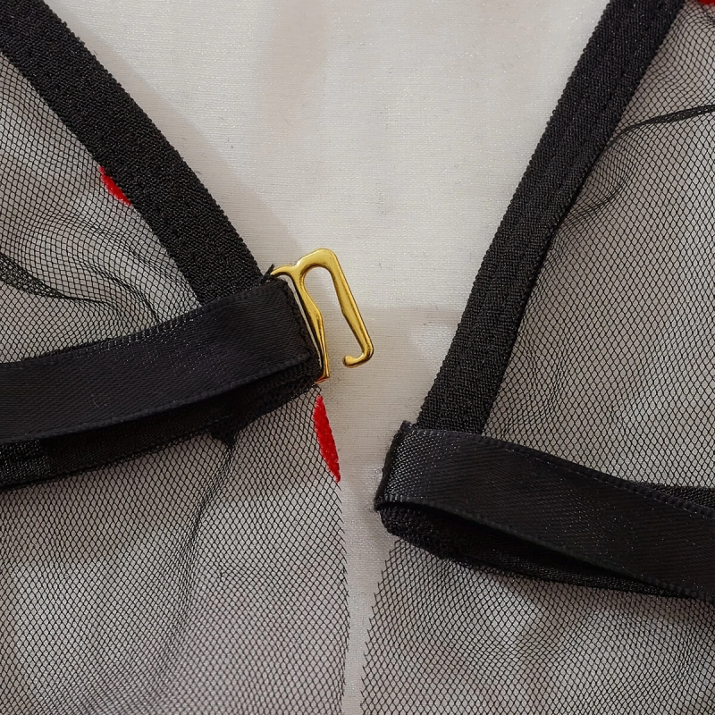 Kalp Desenli Siyah Transparan Tül Gecelik TM1378