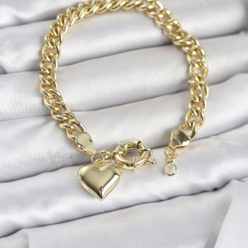 Kalp Detaylı Gold Renk Pirinç Kadın Bileklik