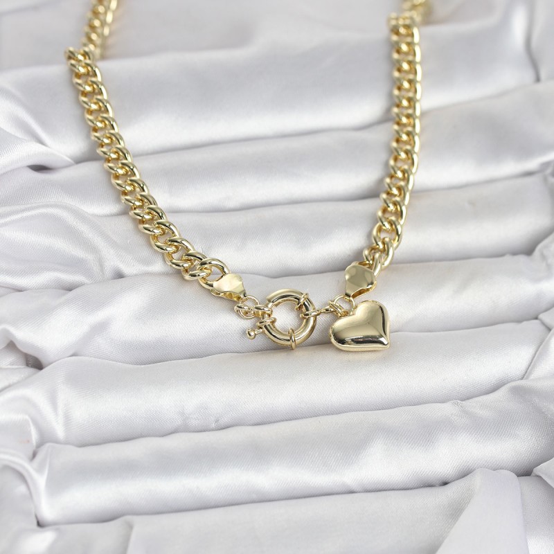 Kalp Detaylı Gold Renk Pirinç Kadın Kolye