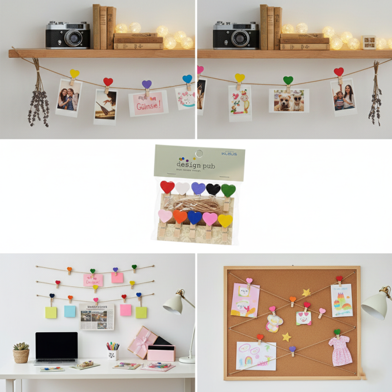 Kalp Figürlü İpli Notluk Mandal