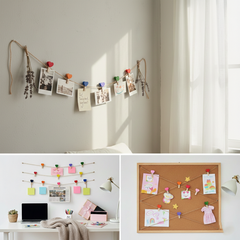 Kalp Figürlü İpli Notluk Mandal