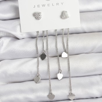 Kalp Model Gümüş Renk Pirinç Sallantılı Kadın Küpe