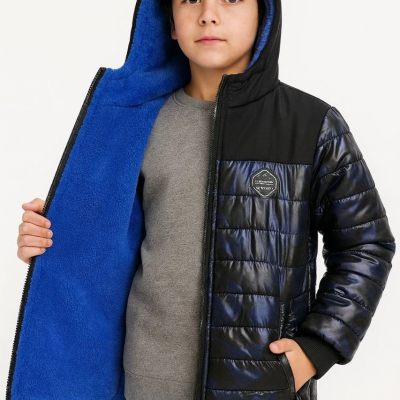 Kamuflaj Desenli Mont İçi Sıcak Tutan Pelüş Astarlı, Kapüşonlu, Fnt - Lacivert