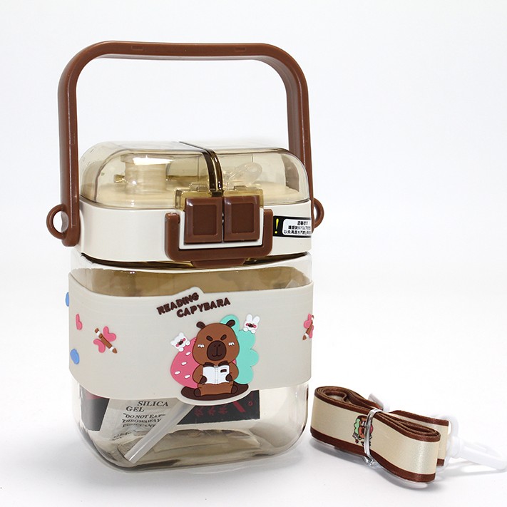 Kapibara Desenli Çift Bölmeli Pipetli Çocuk Matarası 