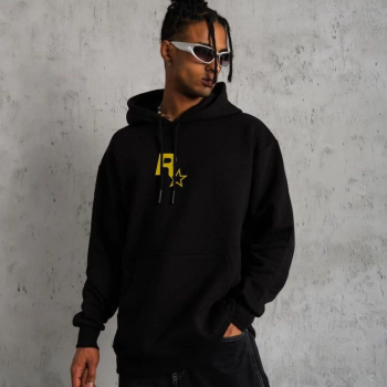 Kapşonlu Baskılı Sweetshirt - Siyah -