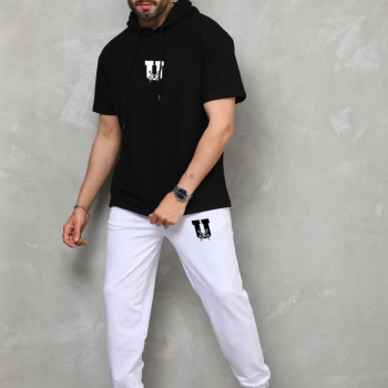 Kapşonlu Oversize T-Shirt Takım - Siyah