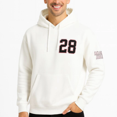 Kapşonlu Sweatshirt Ön  Arka Baskılı - Beyaz -