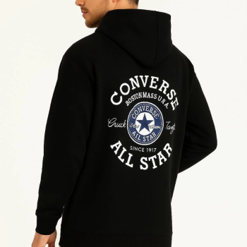 Kapşonlu Sweatshirt Ön  Arka Baskılı Siyah -