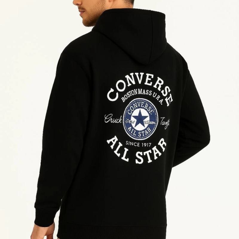 Kapşonlu Sweatshirt Ön  Arka Baskılı Siyah -