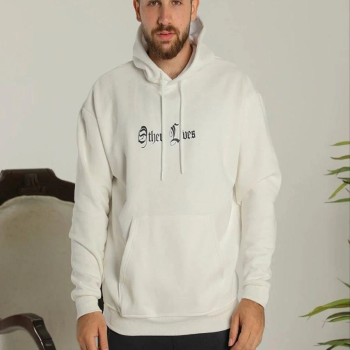 Kapşonlu Sweatshirt – Oversize “Other Lives” Ön  Arka Baskılı,- Beyaz -