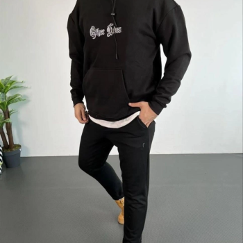 Kapşonlu Sweatshirt – Oversize “Other Lives” Ön  Arka Baskılı,-Siyah -