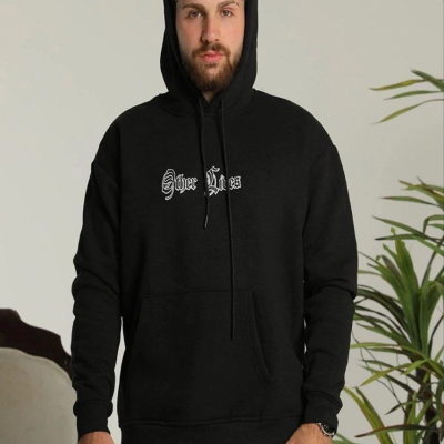 Kapşonlu Sweatshirt – Oversize “Other Lives” Ön  Arka Baskılı,-Siyah -