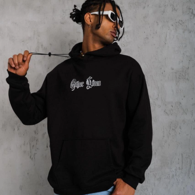 Kapşonlu Sweatshirt – Oversize “Other Lives” Ön  Arka Baskılı,-Siyah -