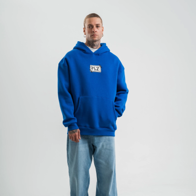 Kapşonlu Uzun Kol Patchli Nakışlı SweatShirt - Mavi -