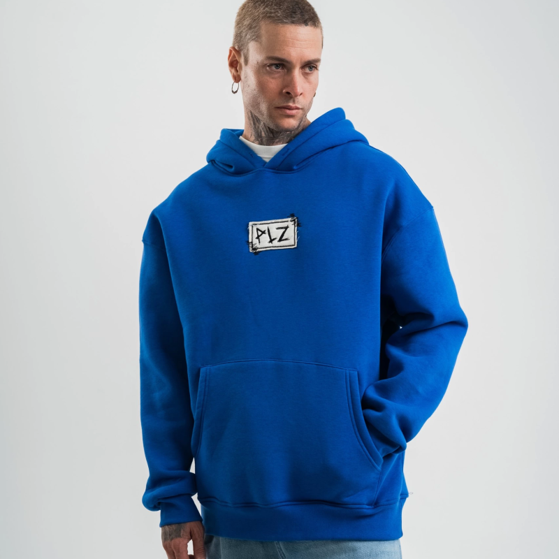 Kapşonlu Uzun Kol Patchli Nakışlı SweatShirt - Mavi -