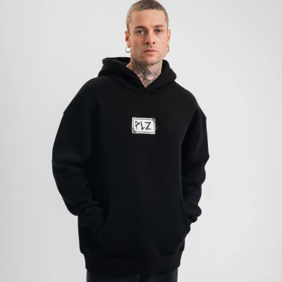 Kapşonlu Uzun Kol Patchli Nakışlı SweatShirt - Siyah