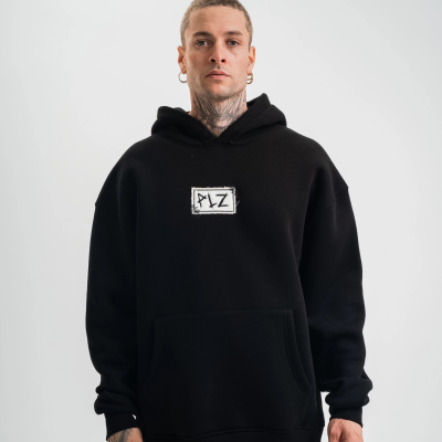Kapşonlu Uzun Kol Patchli Nakışlı SweatShirt - Siyah
