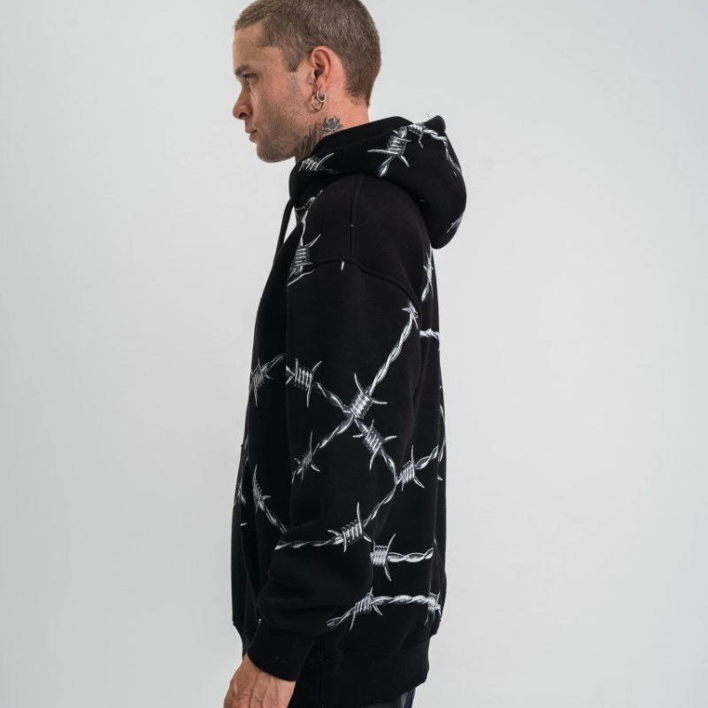 Kapşonlu Varak ve Pano Baskılı SweatShirt- Siyah -