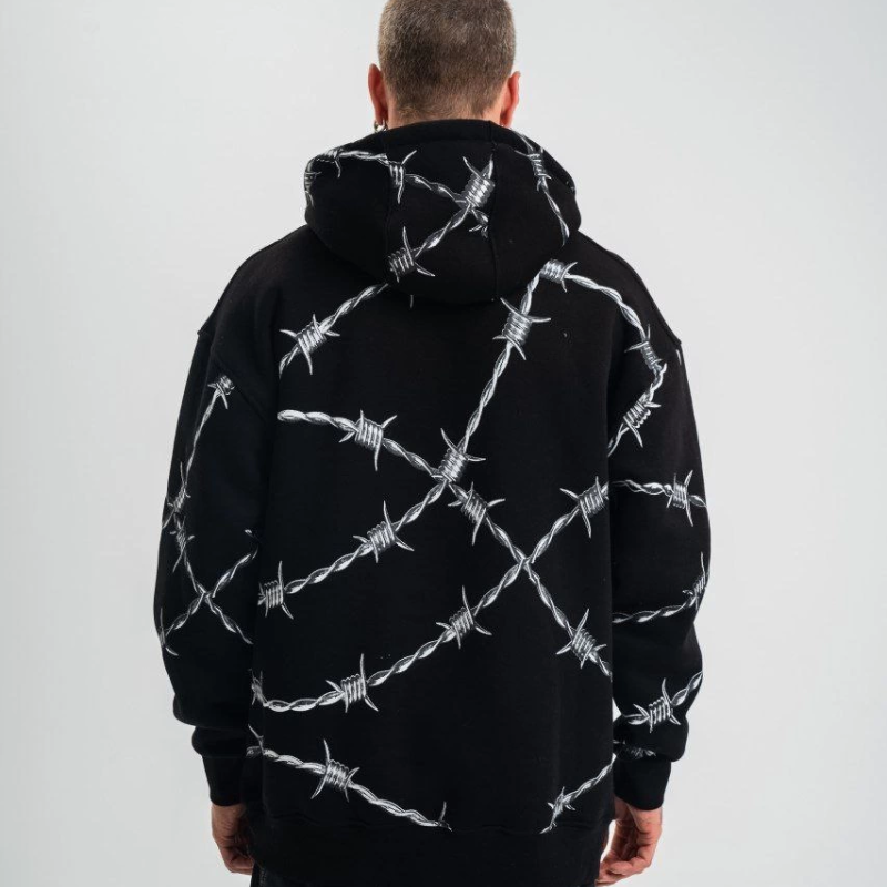 Kapşonlu Varak ve Pano Baskılı SweatShirt- Siyah -