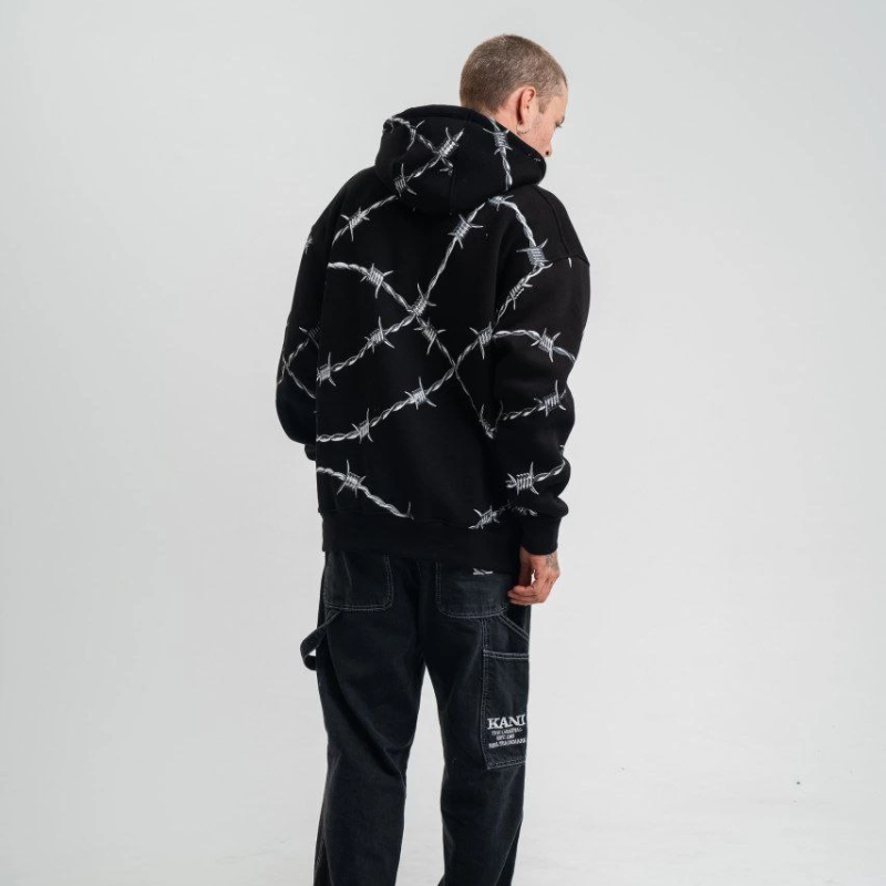 Kapşonlu Varak ve Pano Baskılı SweatShirt- Siyah -