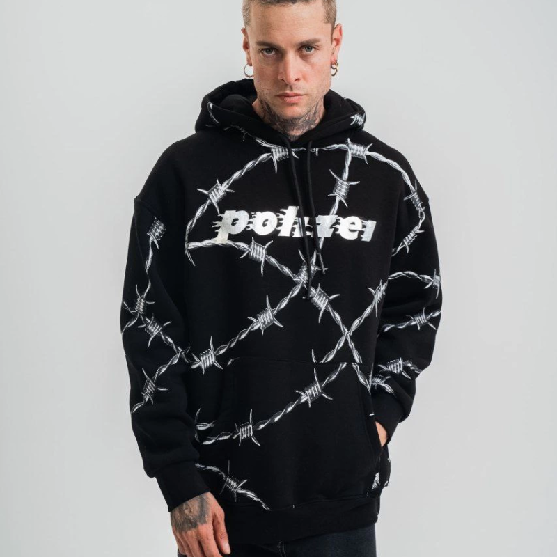 Kapşonlu Varak ve Pano Baskılı SweatShirt- Siyah -