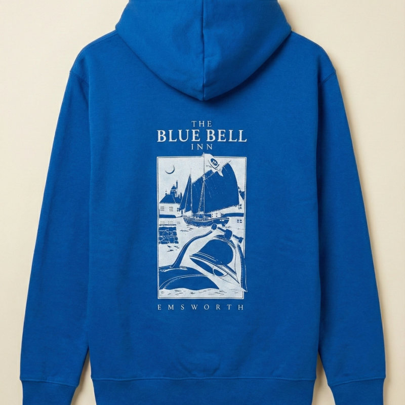 Kapüşonlu Double Oversize Hoodie – Üç İplik Pamuklu, Deniz ve Yelken Baskılı, Kanguru Cepli Premium Sweatshirt - Saks Mavi