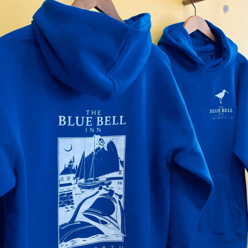 Kapüşonlu Double Oversize Hoodie – Üç İplik Pamuklu, Deniz ve Yelken Baskılı, Kanguru Cepli Premium Sweatshirt - Saks Mavi