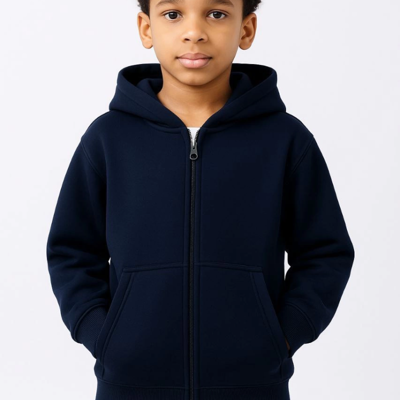 Kapüşonlu Kanguru Çepli Tam Fermuarlı Hırka SweatShirt - Lacivert -