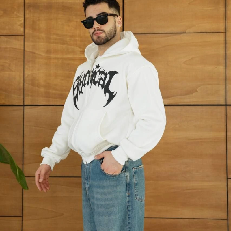 Kapüşonlu Sweatshirt Hoodie - Beyaz