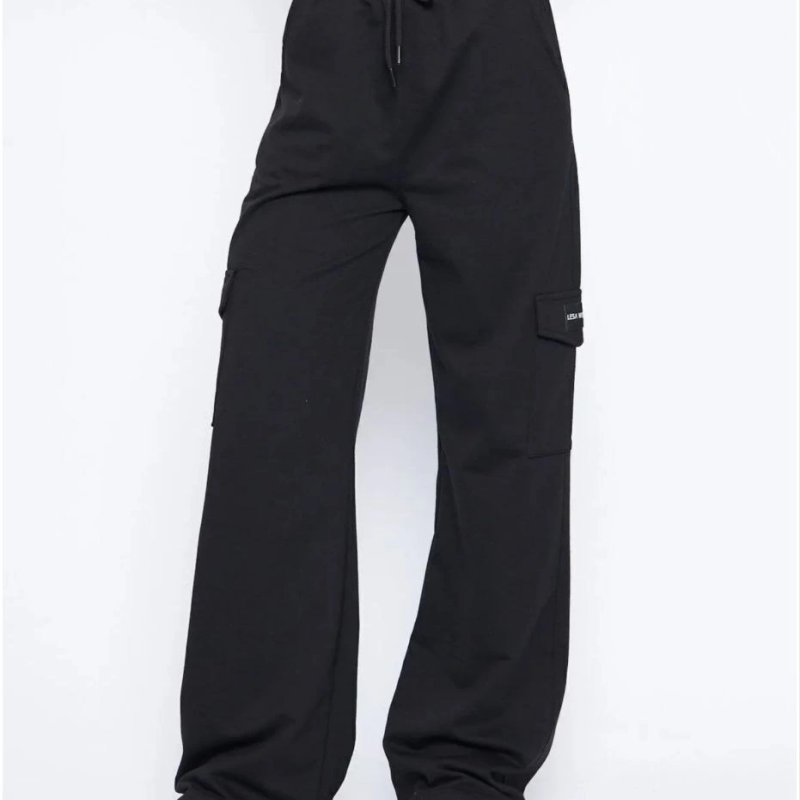 Kargo Cepli Palazzo Oversize Kesim İki iplik Bol Paça Eşofman Altı Pantolon - Siyah