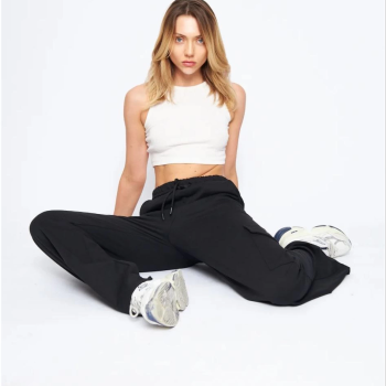 Kargo Cepli Palazzo Oversize Kesim İki iplik Bol Paça Eşofman Altı Pantolon - Siyah