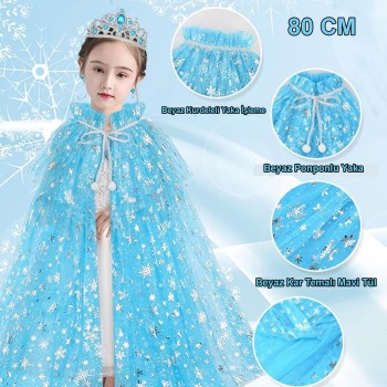 Karlar Ülkesi Elsa Frozen Mavi Pelerin – 80 cm Çocuk Pelerini 