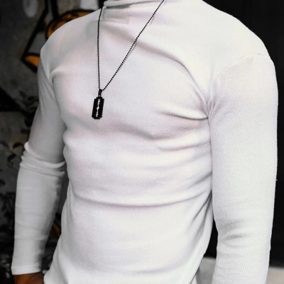 Kaşkorse Boğazlı Full Likralı Fitilli Body Kazak - Beyaz