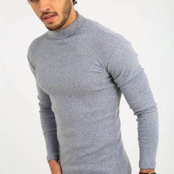 Kaşkorse Boğazlı Full Likralı Fitilli Body Kazak - Gri -