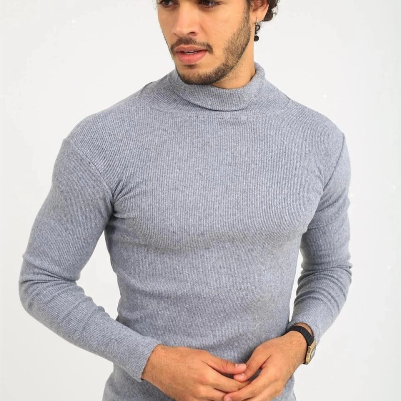 Kaşkorse Boğazlı Full Likralı Fitilli Body Kazak - Gri -